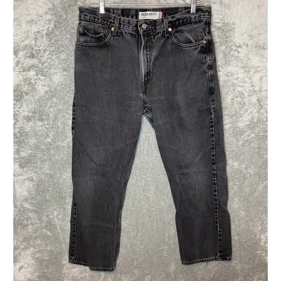 Levis 505 Men Grunge 90s Regular Straight Leg Mid Rise Black Denim Jean 36x32* - Picture 1 of 12